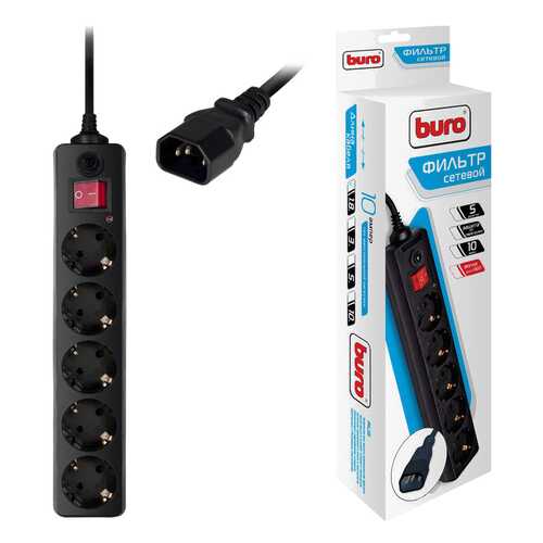 Сетевой фильтр BURO 500SH-1,8-UPS-B, 5 розеток, 1,8 м, Black в Медиа Маркт
